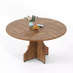 47 Round Dining Table for 4-6, Rustic Farmhouse, Wood Pedestal Base, Easy Assembly, for Small Apartments & Breakfast Nooks