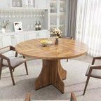 Table à manger ronde de 47" pour 4 à 6 personnes, style rustique ferme, piédestal en bois, assemblage facile, pour petits appartements et coins-repas.