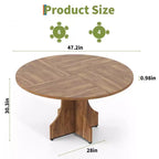 Table à manger ronde de 47" pour 4 à 6 personnes, style rustique ferme, piédestal en bois, assemblage facile, pour petits appartements et coins-repas.