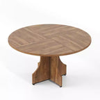 Table à manger ronde de 47" pour 4 à 6 personnes, style rustique ferme, piédestal en bois, assemblage facile, pour petits appartements et coins-repas.