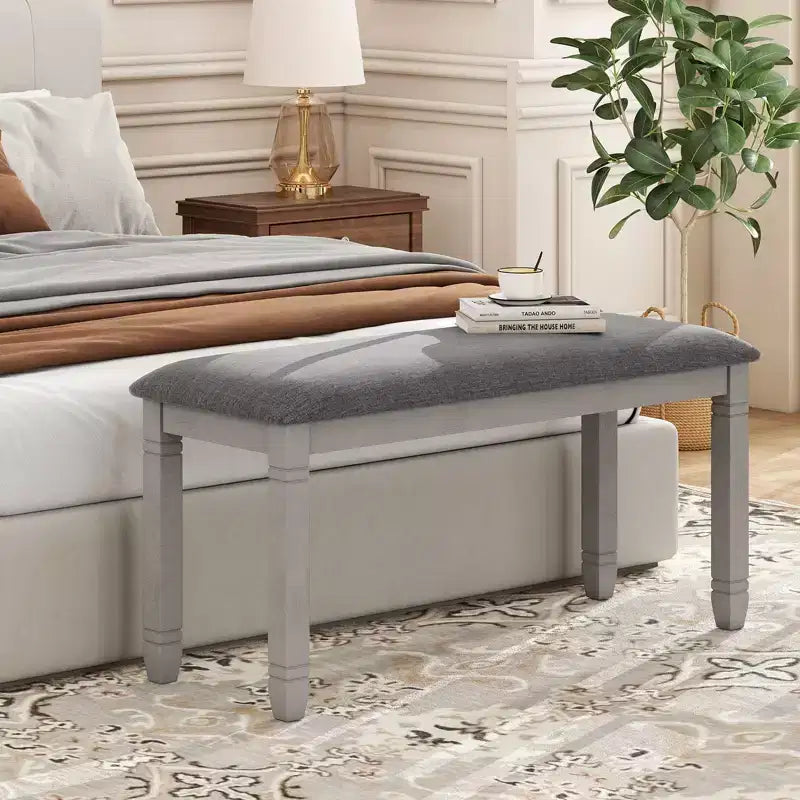 Lot de 2 bancs de chambre Costway rembourrés avec assise capitonnée et pieds en bois massif pour salle à manger