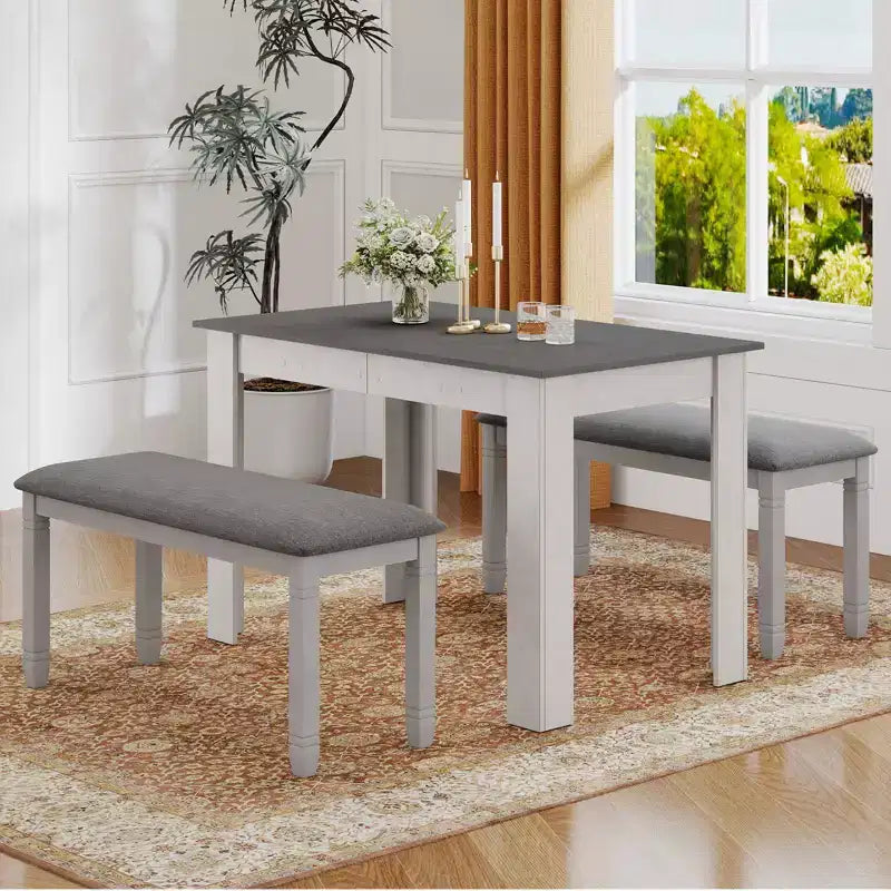 Lot de 2 bancs de chambre Costway rembourrés avec assise capitonnée et pieds en bois massif pour salle à manger