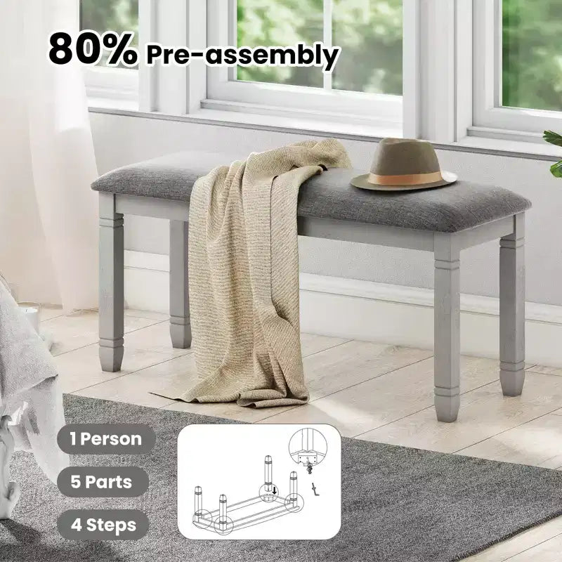 Lot de 2 bancs de chambre Costway rembourrés avec assise capitonnée et pieds en bois massif pour salle à manger