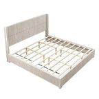Cadre de lit plateforme King Size en bois massif avec tête de lit, aucun sommier tapissier requis et montage facile, beige