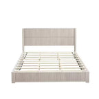 Cadre de lit plateforme King Size en bois massif avec tête de lit, aucun sommier tapissier requis et montage facile, beige