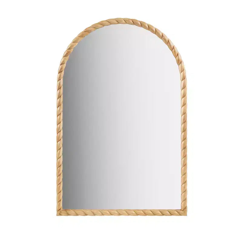 Miroir décoratif mural en arc de 24 x 36 avec cadre élégamment tressé en hévéa, accent moderne pour chambre à coucher, salle de bain, salon-Panipeachy