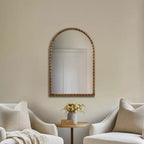 Miroir décoratif mural en arc de 24 x 36 avec cadre élégamment tressé en hévéa, accent moderne pour chambre à coucher, salle de bain, salon-Panipeachy