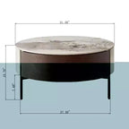 Table basse ronde de 80 cm de diamètre avec plateau en pierre frittée et rangement pour salon