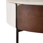 Table basse ronde de 80 cm de diamètre avec plateau en pierre frittée et rangement pour salon
