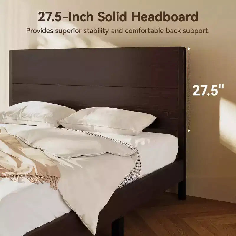 Cadre de lit en bois Dyonery avec tête de lit haute de 127 cm - Capacité de charge de 360 kg, silencieux, support à lattes en bois massif, pas besoin de sommier.