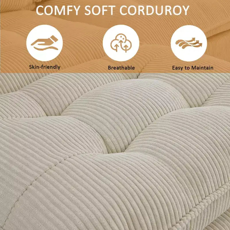 GDFStudio Ara Canapé d'angle moderne en velours côtelé en forme de U avec pouf, port USB et porte-gobelet