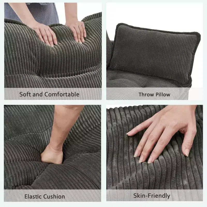 GDFStudio Ara Canapé d'angle moderne en velours côtelé en forme de U avec pouf, port USB et porte-gobelet
