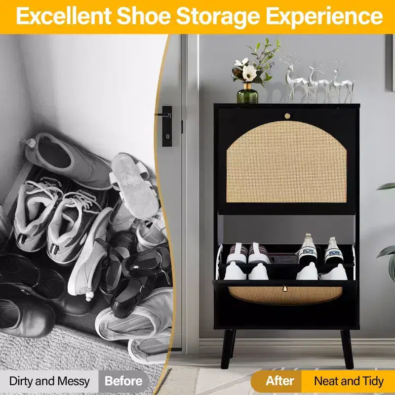 Meuble à chaussures Karl Home 2 tiroirs à rabat en rotin Rangement organiseur de chaussures