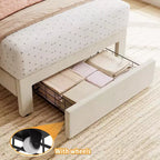 Cadre de lit double avec tiroir de rangement sous le lit, plateforme rembourrée, tête de lit ondulée, support à lattes en bois, pas besoin de sommier, beige