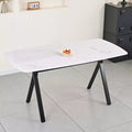 GDFStudio Daniela Modern Tempered Glass Rectangular Dining Table with Marble Design and Metal Legs