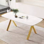 Table de salle à manger rectangulaire GDFStudio Daniela moderne en verre trempé avec motif marbre et pieds en métal