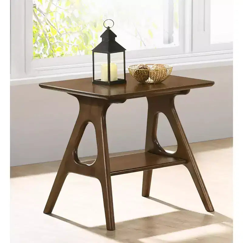 Table d'appoint rectangulaire en bois moderne du milieu du siècle GDFStudio Edith avec étagère de rangement