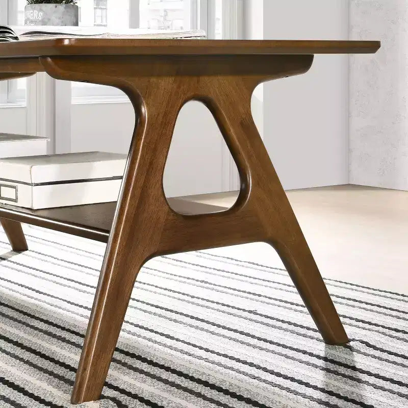 Table d'appoint rectangulaire en bois moderne du milieu du siècle GDFStudio Edith avec étagère de rangement