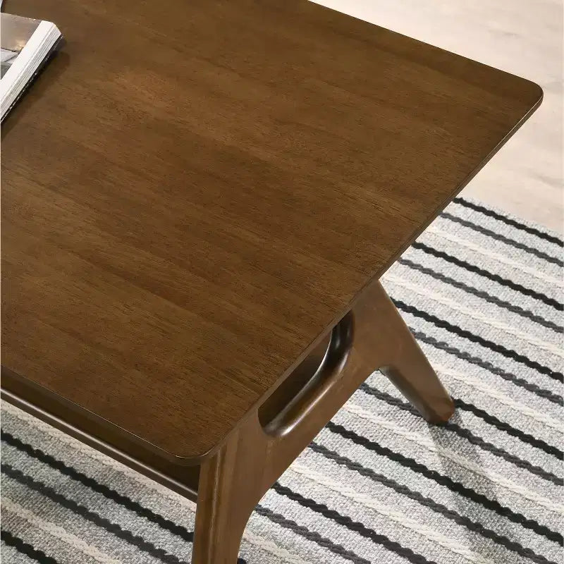 Table d'appoint rectangulaire en bois moderne du milieu du siècle GDFStudio Edith avec étagère de rangement