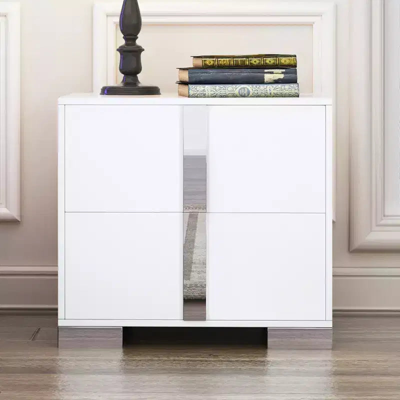 Elegant Sleek Modern 3 Drawer with Mirrored Accent Nightstand for Bedroom Living Room