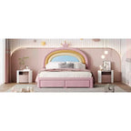 Lit plateforme de princesse Bellemave tapissé avec tiroirs de rangement, tête de lit lapin et lumières LED, rose, lit de fille double/grand.