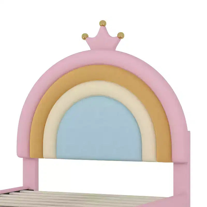 Lit plateforme de princesse Bellemave tapissé avec tiroirs de rangement, tête de lit lapin et lumières LED, rose, lit de fille double/grand.
