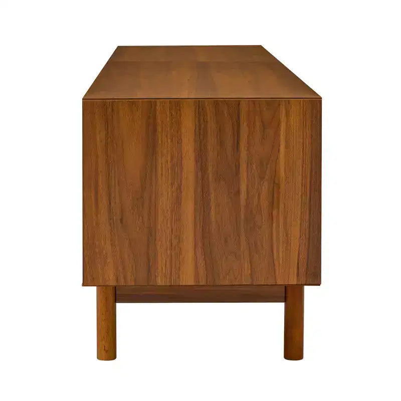 Meuble TV 79" pour téléviseurs jusqu'à 85", console TV meuble multimédia Meuble TV noyer avec portes et tiroirs à fermeture douce en rotin - ModernLuxe