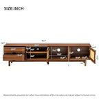 Meuble TV 79" pour téléviseurs jusqu'à 85", console TV meuble multimédia Meuble TV noyer avec portes et tiroirs à fermeture douce en rotin - ModernLuxe