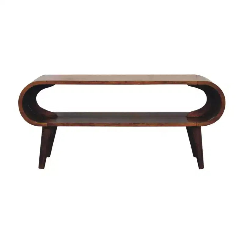 Table basse en bois massif style nordique Amaya, rangement ouvert, marron