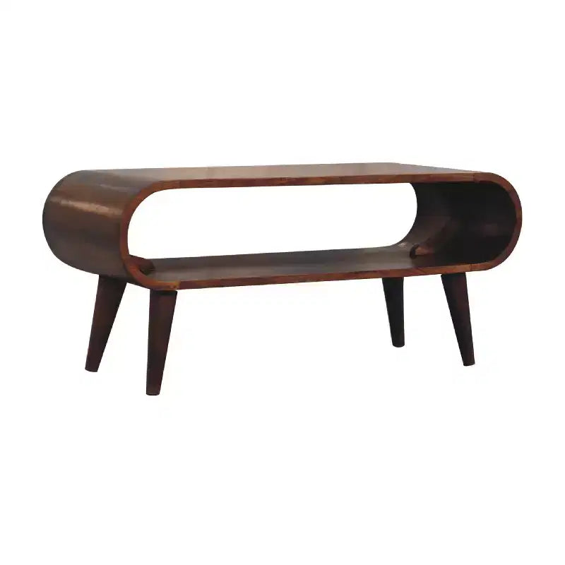 Table basse en bois massif style nordique Amaya, rangement ouvert, marron