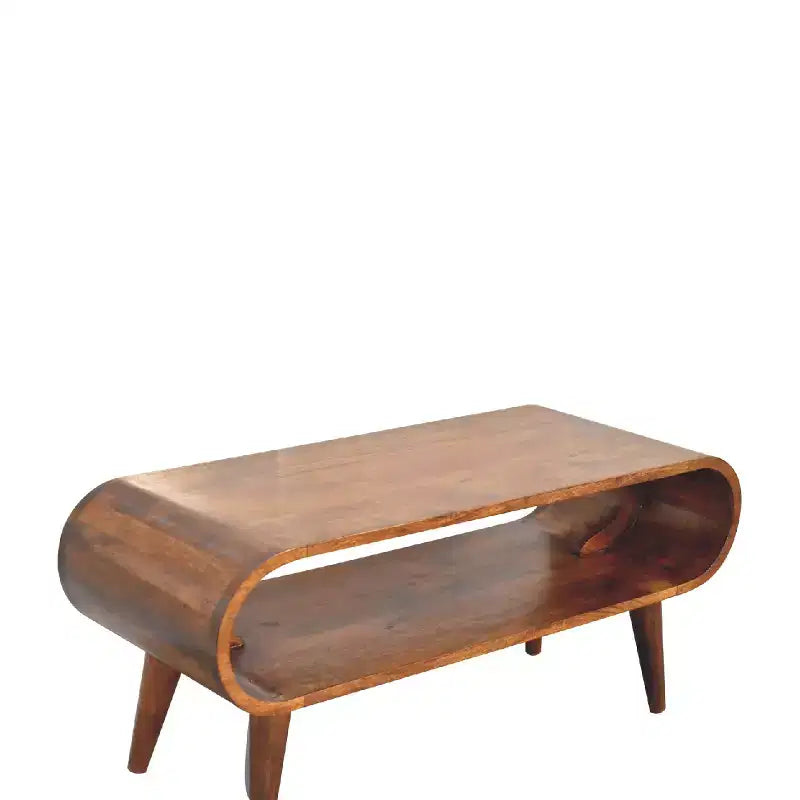 Table basse en bois massif style nordique Amaya, rangement ouvert, marron