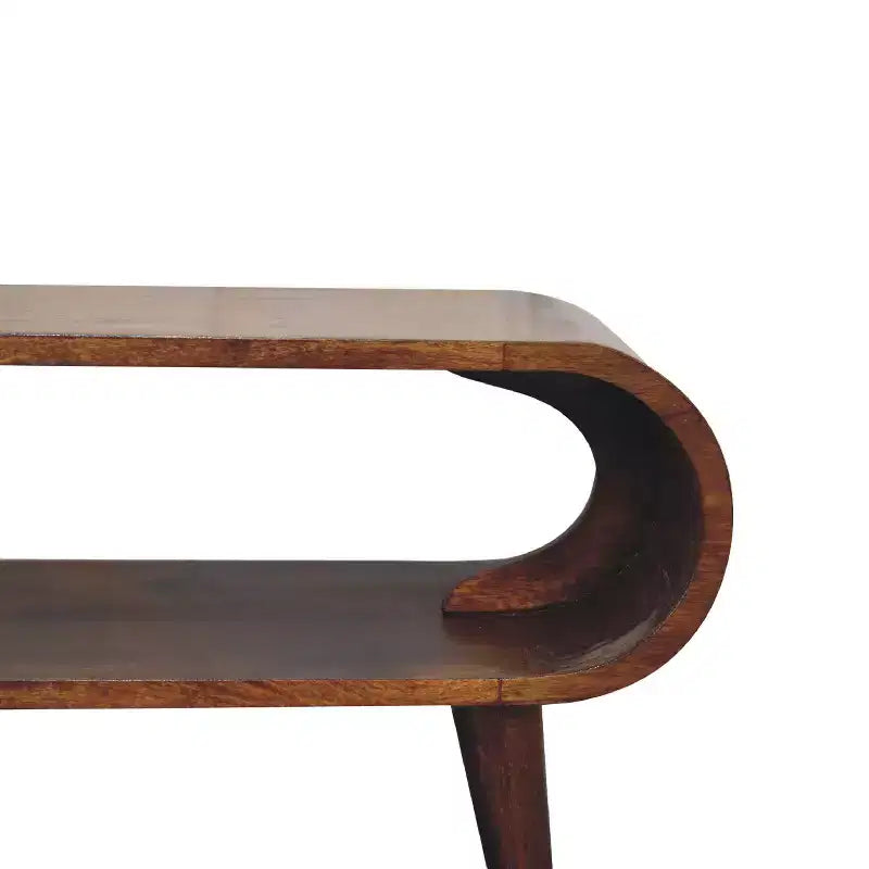 Table basse en bois massif style nordique Amaya, rangement ouvert, marron