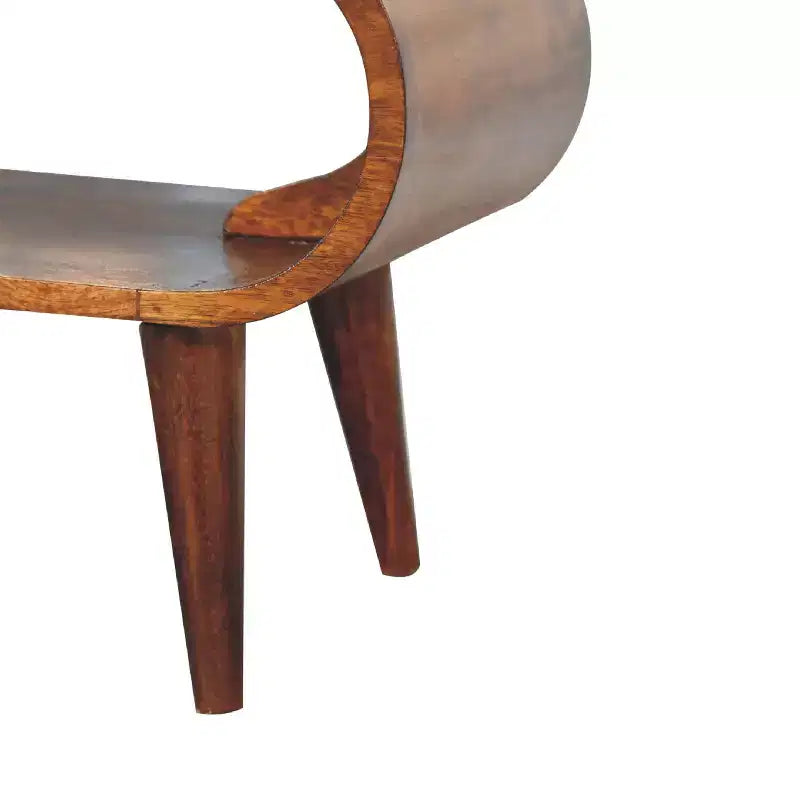 Table basse en bois massif style nordique Amaya, rangement ouvert, marron