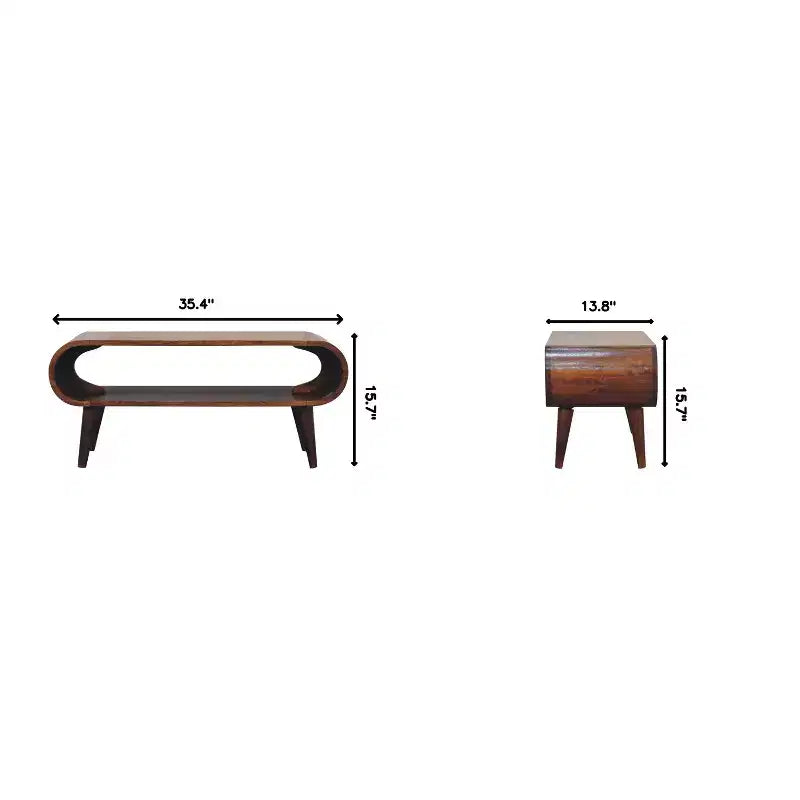 Table basse en bois massif style nordique Amaya, rangement ouvert, marron
