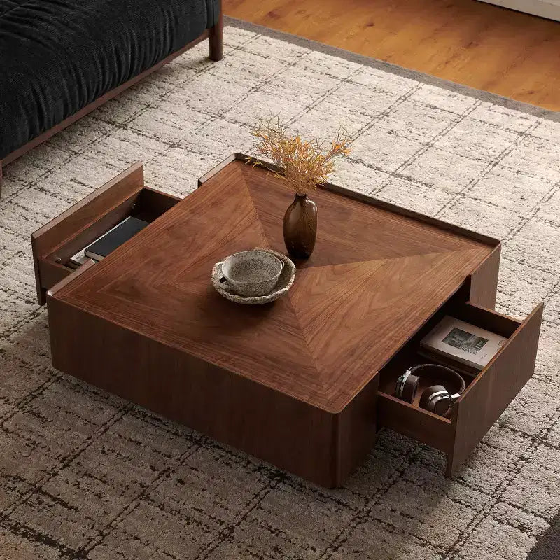 Table basse carrée en bois GDFStudio Ravelle de 89 cm avec 2 tiroirs