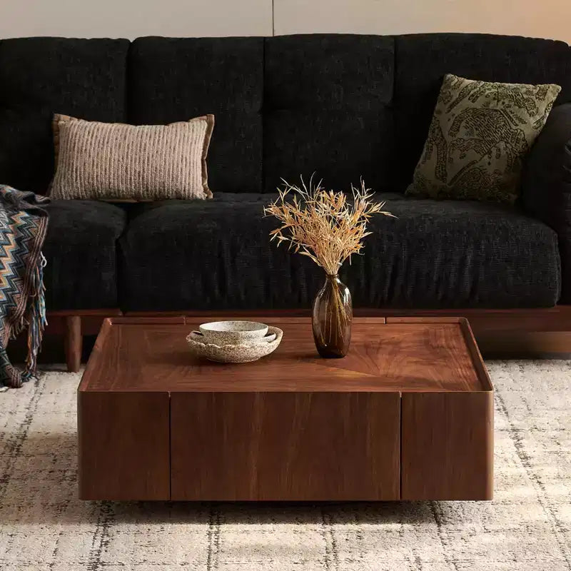 Table basse carrée en bois GDFStudio Ravelle de 89 cm avec 2 tiroirs