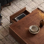 Table basse carrée en bois GDFStudio Ravelle de 89 cm avec 2 tiroirs