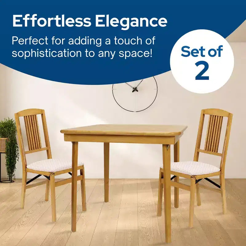 Lot de 2 chaises pliantes MECO Stakmore, assise rembourrée en tissu Blush, bois de chêne