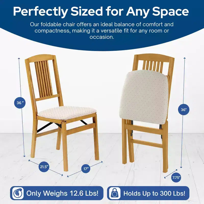 Lot de 2 chaises pliantes MECO Stakmore, assise rembourrée en tissu Blush, bois de chêne