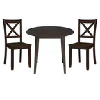 ROME + OAK Drop Leaf Table with Set of 2 X-Back Chairs, Wooden Dining Set, Brown