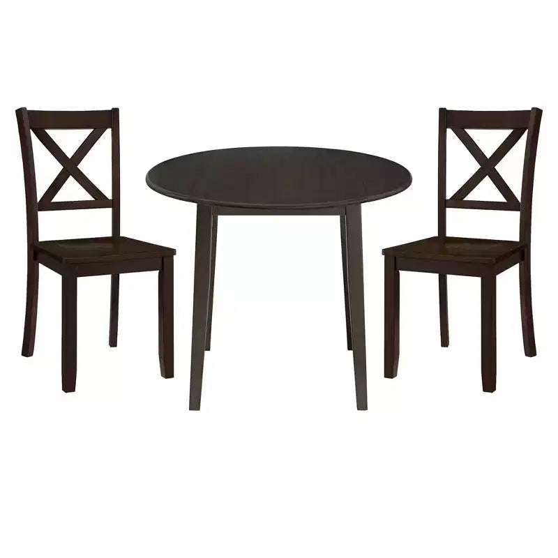 ROME + OAK Drop Leaf Table with Set of 2 X-Back Chairs, Wooden Dining Set, Brown