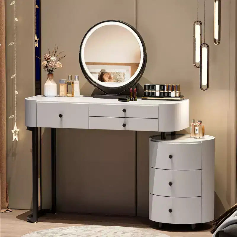 GDFStudio Mino Coiffeuse moderne avec miroir détachable, 6 tiroirs et côté rotatif
