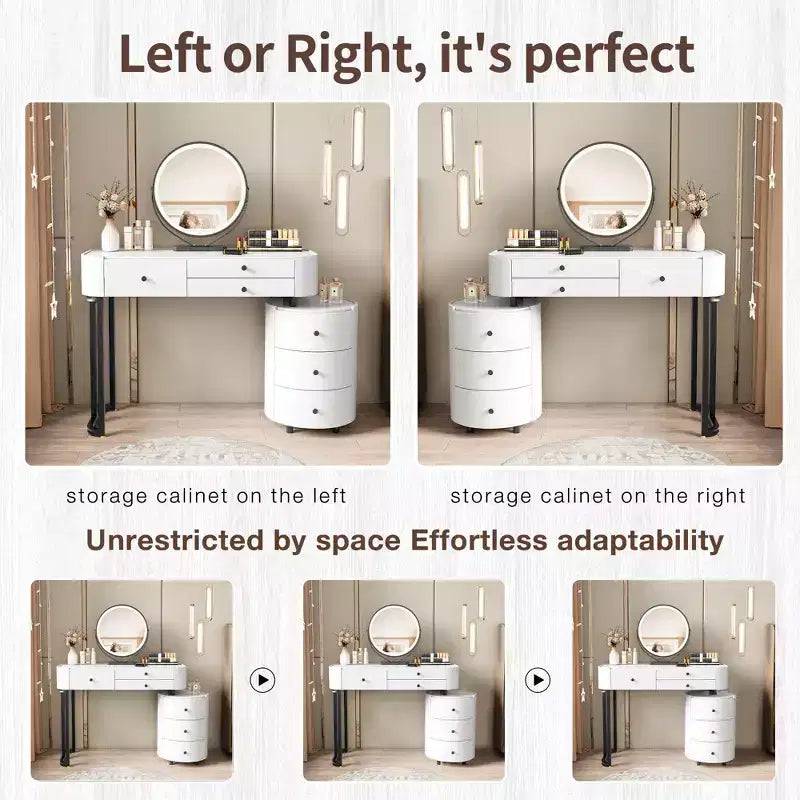 GDFStudio Mino Coiffeuse moderne avec miroir détachable, 6 tiroirs et côté rotatif