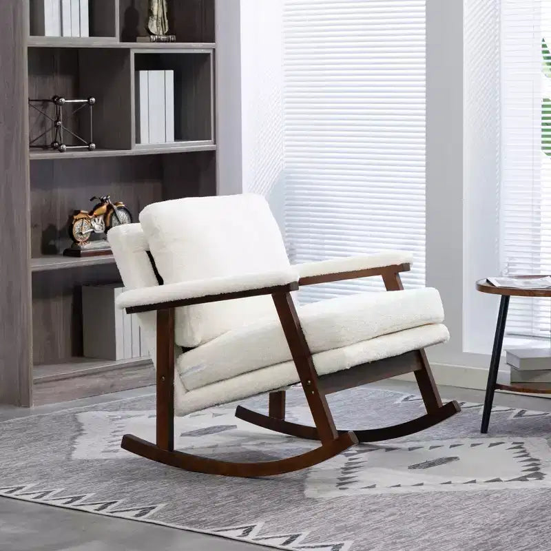 GDFStudio Ellowyn, fauteuil à bascule d'appoint en bois et tissu, style moderne du milieu du siècle