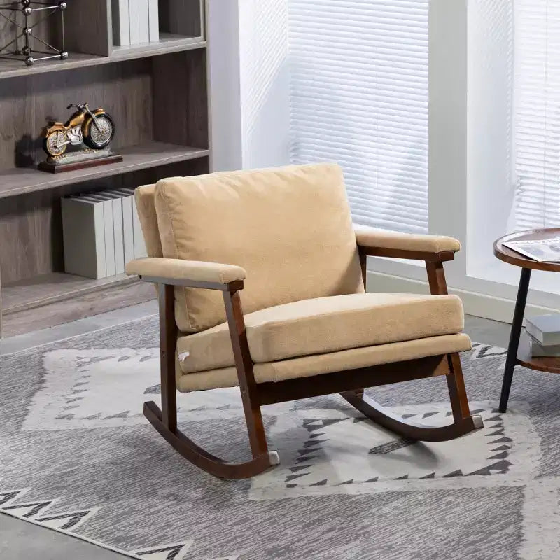 GDFStudio Ellowyn, fauteuil à bascule d'appoint en bois et tissu, style moderne du milieu du siècle