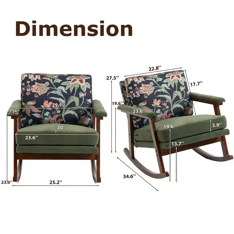 GDFStudio Ellowyn, fauteuil à bascule d'appoint en bois et tissu, style moderne du milieu du siècle