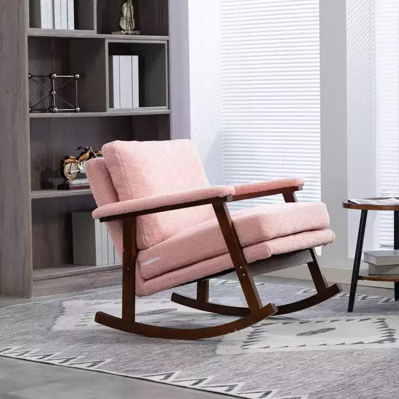 GDFStudio Ellowyn, fauteuil à bascule d'appoint en bois et tissu, style moderne du milieu du siècle
