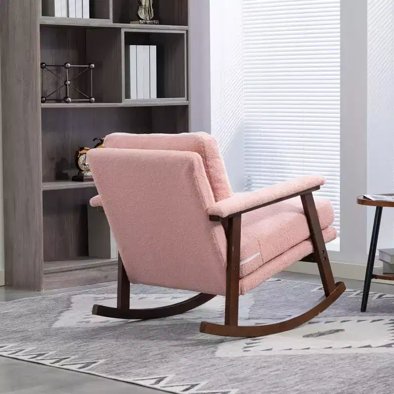 GDFStudio Ellowyn, fauteuil à bascule d'appoint en bois et tissu, style moderne du milieu du siècle