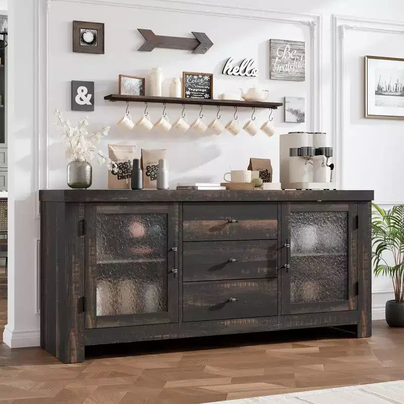 54 Buffet, Meuble de Rangement Autonome pour Cuisine, Salle à Manger et Salon, Finition Rustique