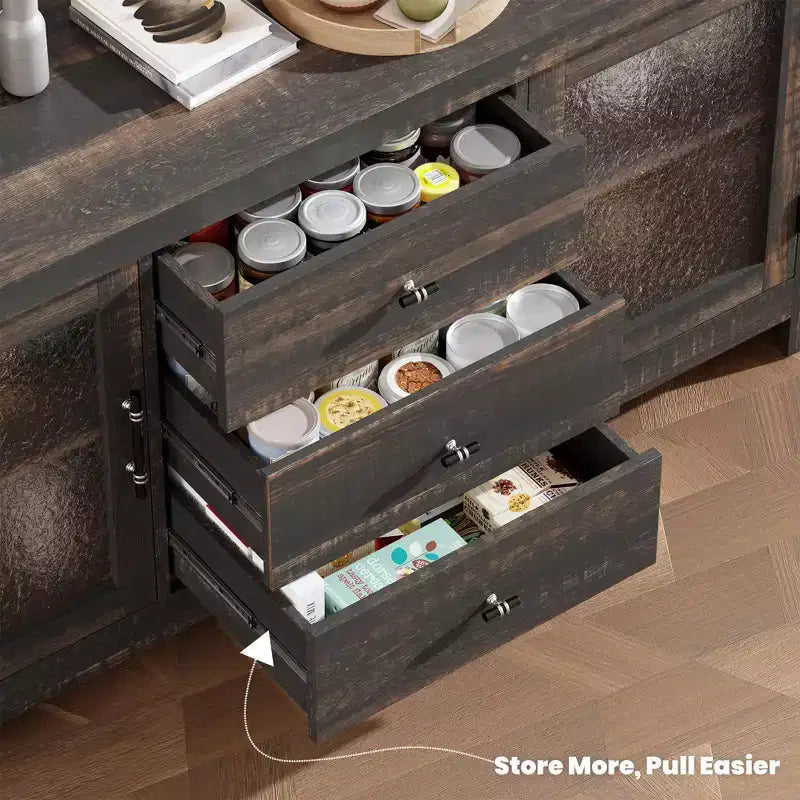 54 Buffet, Meuble de Rangement Autonome pour Cuisine, Salle à Manger et Salon, Finition Rustique